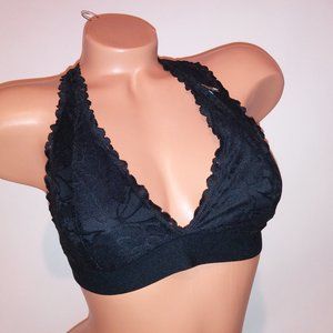 Victoria Secret PINK Bralette Bra Black Strappy Solid Lace Banded Removable Padd